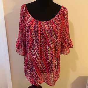 EUC Hot Pink Patterned Sheer Top